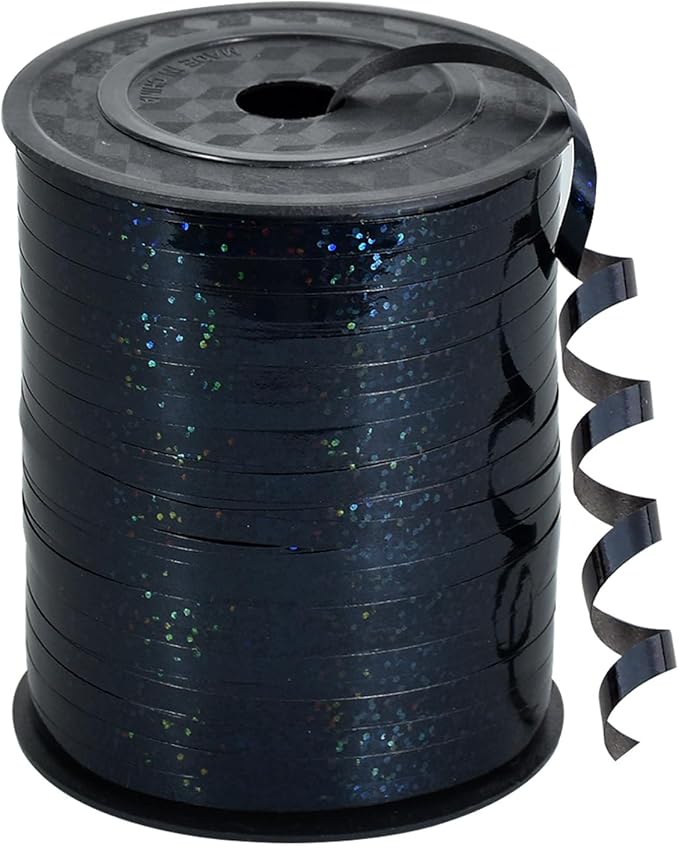 BEISHIDA 500 Yards Black Ribbon Crimped Curling Shiny Metallic Balloon String Roll Gift Wrapping Ribbon for Birthday Halloween Party Decoration