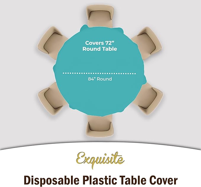 Exquisite Party Solids 6-Pack Premium Plastic Tablecloth 84in. Round Plastic Table Cover - Aqua…