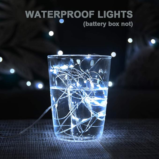 MUMUXI 32 Pack 7.2ft Fairy Lights Battery Operated. 20 LED String Lights Waterproof Silver Copper Wire Starry Firefly LEDs for Wedding Party Jars Christmas Decorations, Cool White