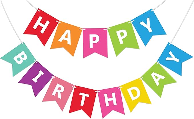 Fecedy Colorful Happy Birthday Banner Bunting Pre-Strung No DIY for Birthday Party Decorations (Multi)
