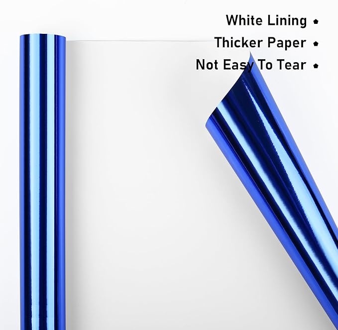 NESCCI Royal Blue Metallic Wrapping Paper, Solid Color Paper,Gift Wrapping Paper,Perfect for Wedding,Valentine's Day,Birthday, Christmas,Baby Shower,DIY Bouquet (17 Inches X 32.8 Feet)