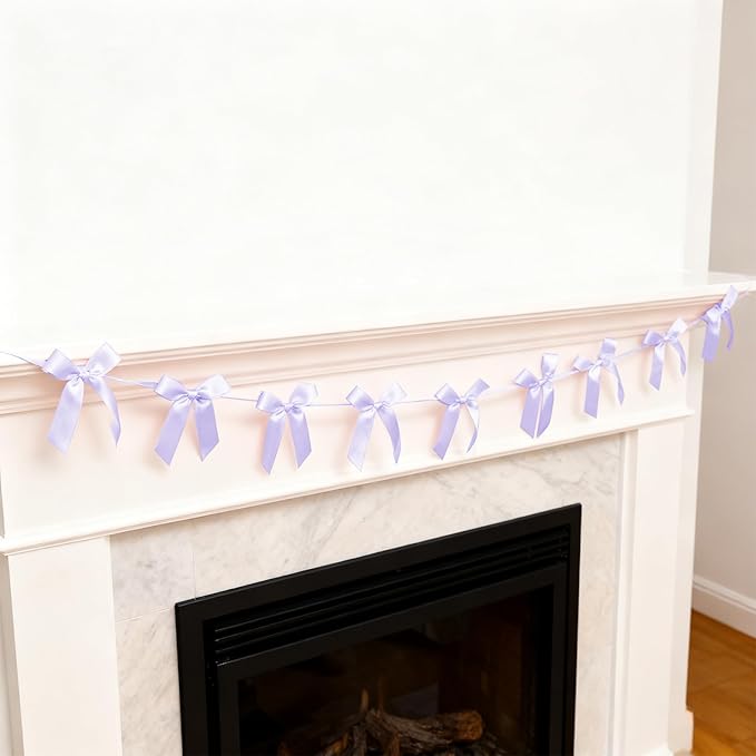 2pcs Lilac Bow Garland Banner - 8.3 Feet Coquette Ribbon Bow Decorations for Baby Shower, Birthday Party, Bridal Shower Decor (Purple)