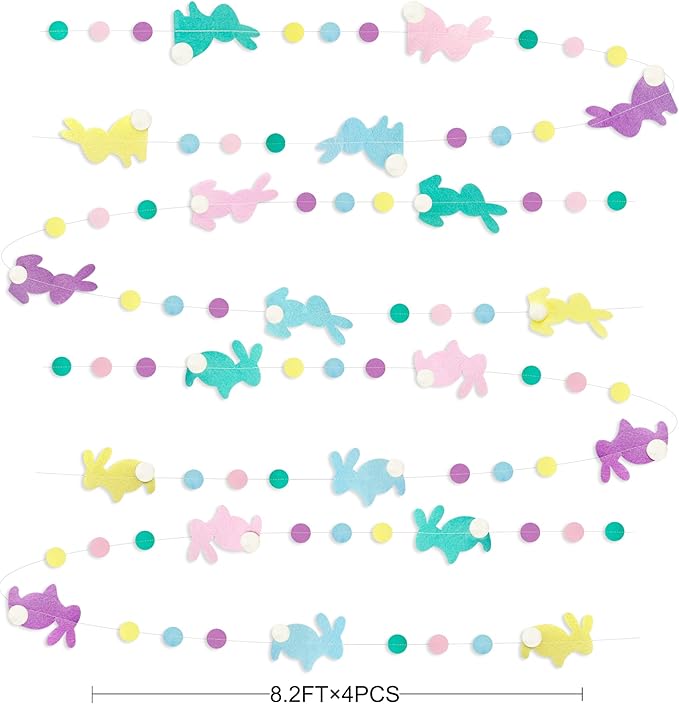 pinkblume Easter Party Decorations Pastel Easter Bunny Circle Dot Garland Streamer Hanging Felt Polka Dots Rabbit Easter Banner for Happy Easter Day Spring Birthday Tea Party Home Decorations Supplies