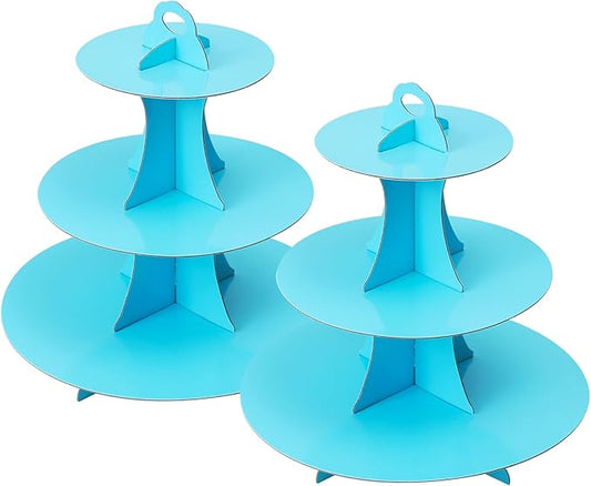 Soleebee 3-Tier Round Cupcake Stand, Cardboard Cupcake Tower, Dessert Cup Cake Stand Tower for Birthday Wedding Party Decoration, Cupcake Tier Stand 2 Set (Blue)
