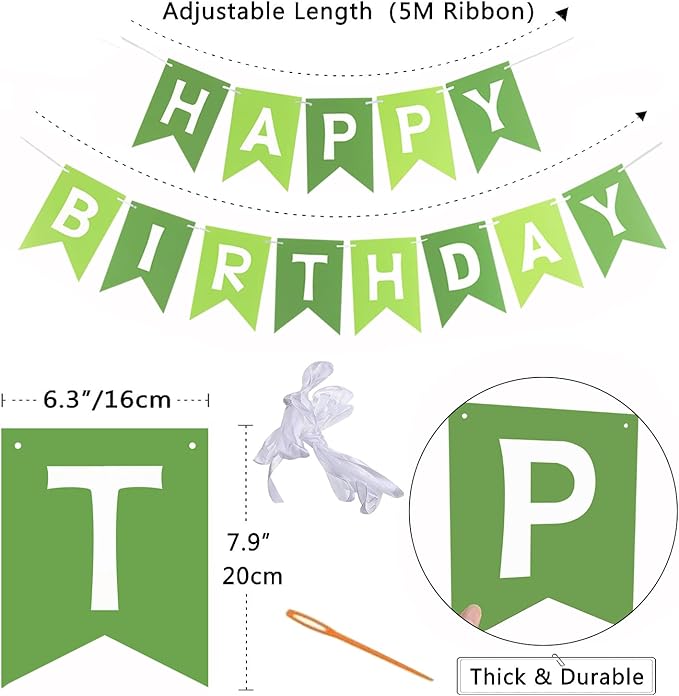 Happy Birthday Banner-Birthday Flag Bunting for Birthday Party Backdrop Decor, Happy Birthday Sign Party Supplies for Girls Boys Kids and Women Hanging Decorations (Green)