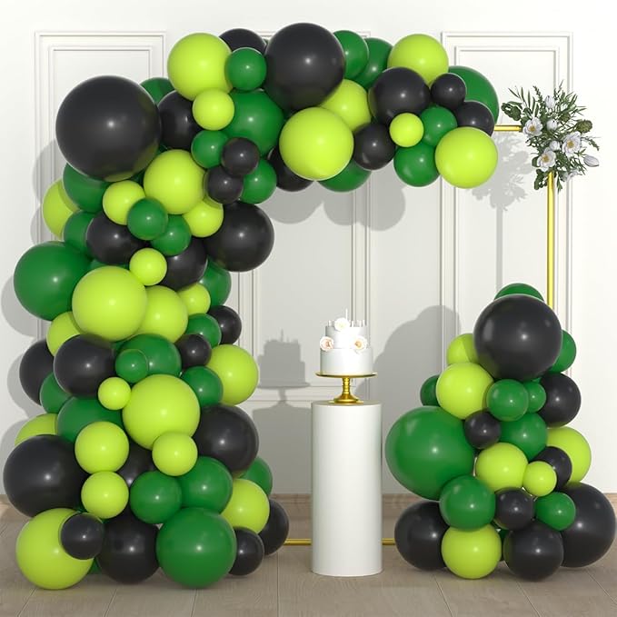 Green Black Balloon Garland Arch Kit - Dark Green, Lime Green Black Balloons for Soccer Camo Video Gamer Jungle Birthday Baby Shower 2026 Graduation Prom Party Decorations
