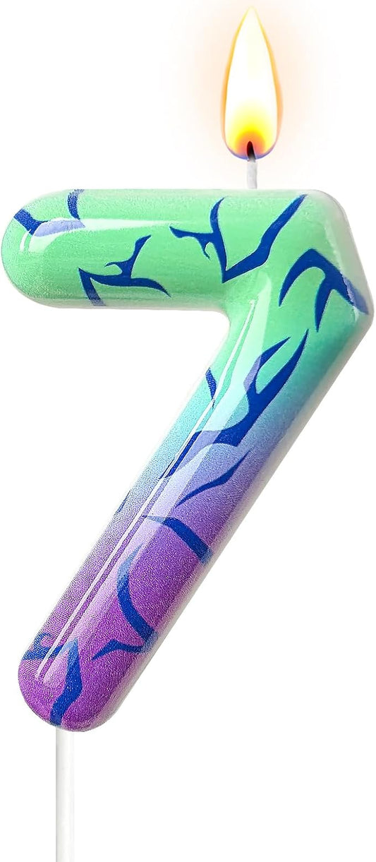 Number 7 Birthday Candle for Cake – Purple Green Gradient Number Candle with Mystic Rune Pattern, Decorative Cake Topper for Anniversary & Celebration