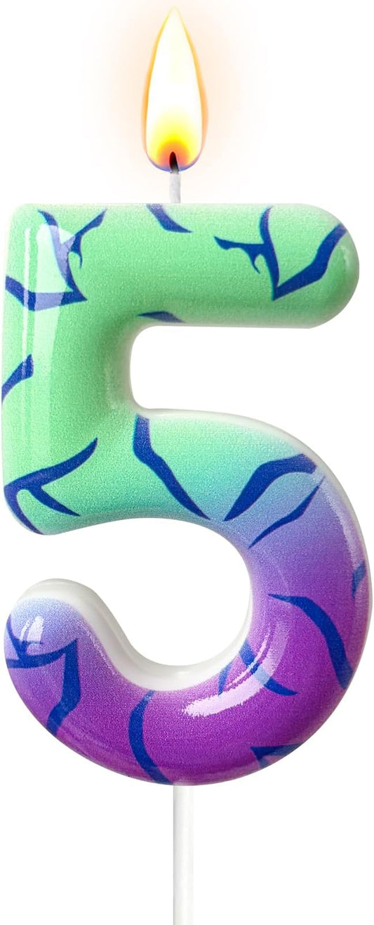 Number 5 Birthday Candle for Cake – Purple Green Gradient Number Candle with Mystic Rune Pattern, Decorative Cake Topper for Anniversary & Celebration