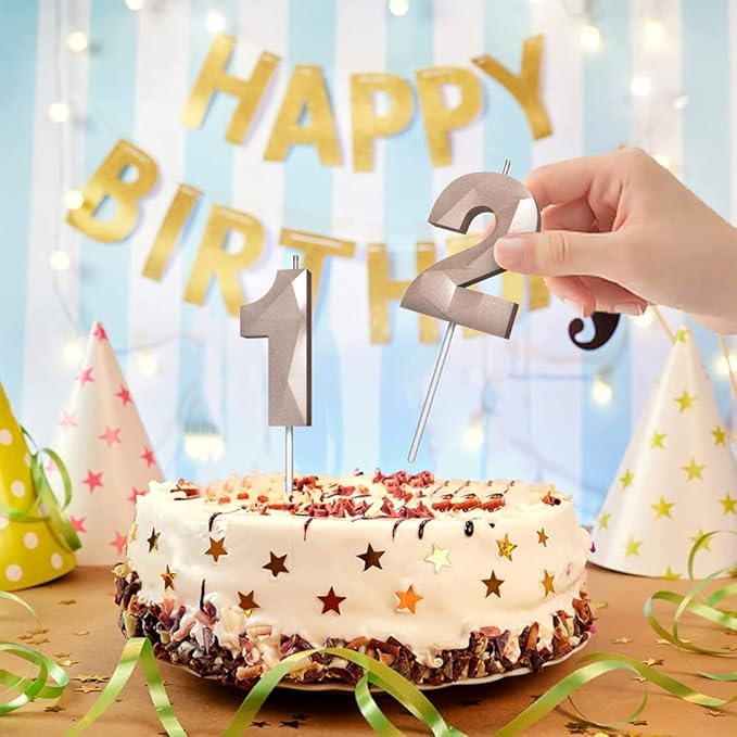 Number Birthday Candles(9 Candle Rose Gold) 3D Diamond Shape Number Happy Birthday Cake Candles for Birthday Party Wedding Decoration Reunions Theme Party