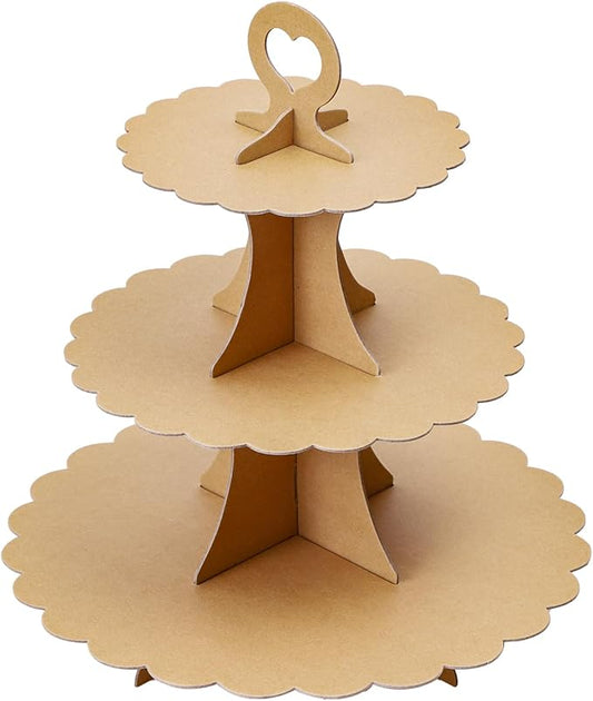 Soleebee 3-Tier Cupcake Stand, Cardboard Cupcake Tower, Dessert Cup Cake Stand Tower for Birthday Wedding Party Decoration, Cupcake Tier Stand 1 Set (Brown)