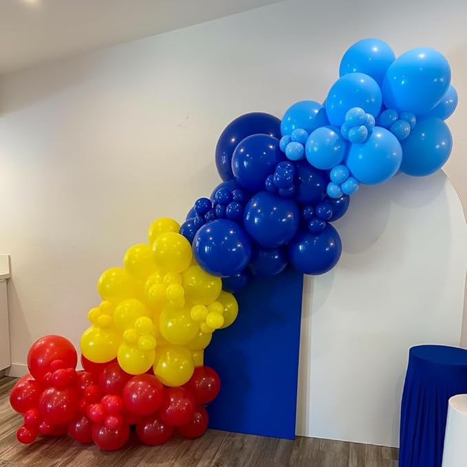 Cartoon Balloon Garland Arch Kit 171pcs with 4D Star Gold Long Balloons, Red Blue Yellow Balloons Arch Kit for Birthday Baby Shower Carnival Circus Hedgehog Super Hero Gamer Theme Party Decor