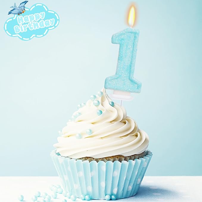 Blue Birthday Candles - Number 1 Candle for A Little Boo 1st Birthday Decorations Boy Girl, Sky Blue Cake Decorations Big One Theme Party Supplies