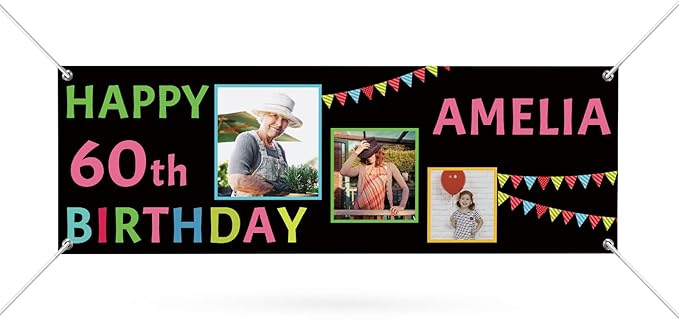 Happy Birthday Banner Personalized Name Photo Age Custom Birthday Banners and Signs Customize for Birthday Party Decoration 6'x2'