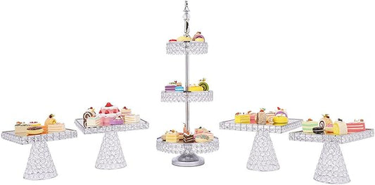5 PCS Cake Stand Set,Crystal Dessert Table Display Set Tiered Cupcake Holder Candy Fruit Plate Decoration for Wedding Birthday Party Celebration