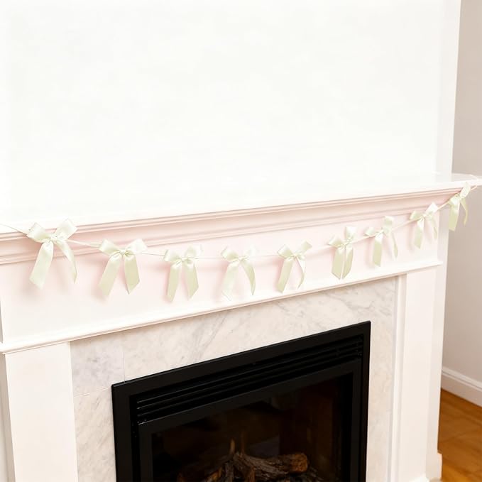 2pcs Beige Bow Garland Banner - 8.3 Feet Coquette Ribbon Bow Party Decorations for Baby Shower Girls, Birthday Party, Bridal Shower Decor (Beige)