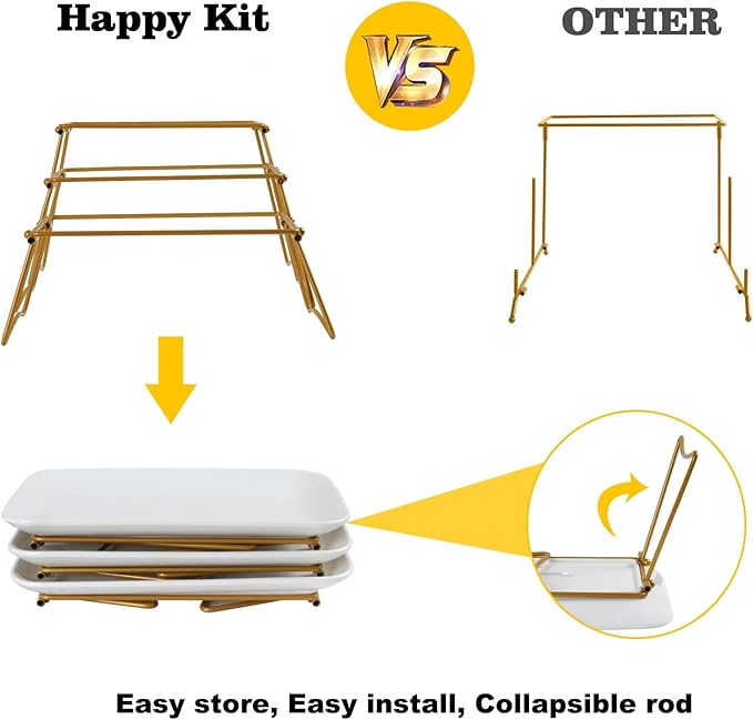 HAPPY KIT 3 Tier Serving Tray Set with Gold Freely Combinable Rack,12 Inch Tiered Tray Stand,Widened Porcelain Platters,Decor Cupcake Stand for Christmas Party Display,Dessert Trays Collapsible