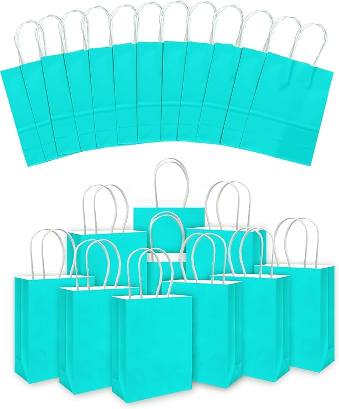 qiqee 24PCS Small Gift Bag with Handles Bulk 8.3"x6"x3" Gift Bags Bright Green Bags Multiple Uses (Small Size)