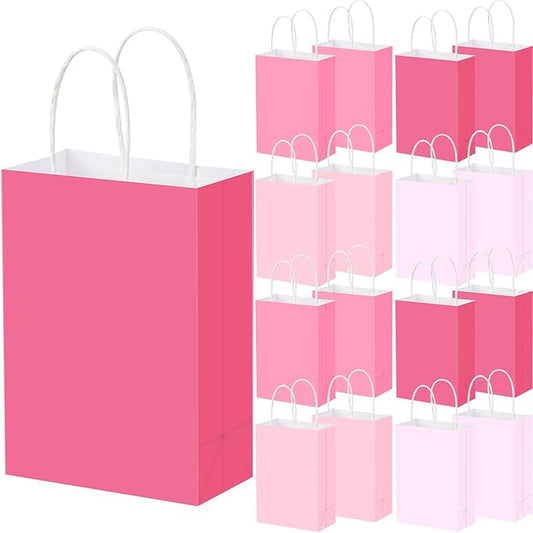 Humyoun 24 Pcs Pink Paper Gift Bags with Handles 8.3" x 5.9" x 3.1" Goodies Treat Candy Bags for Holiday Party Favor Gift Wrapping Baby Shower Wedding Birthday Party Supplies
