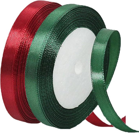 Dark Green Christmas Ribbon, Burgundy Satin Ribbon 3/8 Inch 50 Yards, Fabric Ribbons for Christmas Party Decorations, Gift Wrapping, Tree Ornaments, Bouquets, Door Wreaths, Bows Making and DIY Crafts