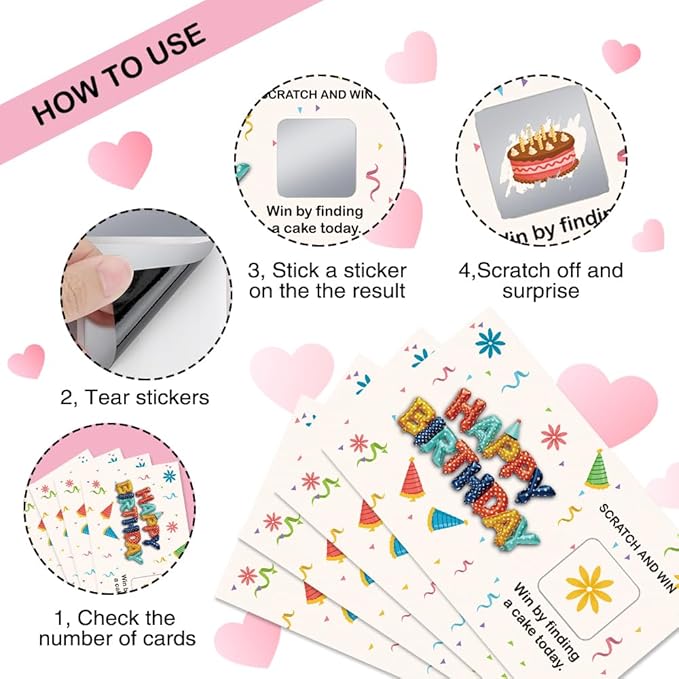 50 Pcs Happy Birthday Scratch off Game Cards, Colorful Balloons Scratch Cards for Birthday Party, Lottery Group Games Activity, Birth Day Raffle Tickets, Party Supplies