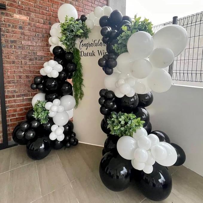 Black and White Balloons Garland Arch Kit with Stars 200Pcs - 5 10 12 18 22 inch Balloon and Confetti Latex Balloons for 2025 Graduation Birthday Anniversary New Year Theme Party Decorations