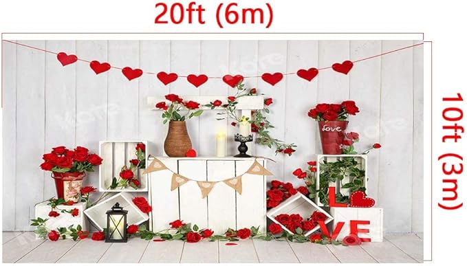 Kate Valentine Photo Backdrop Heart Backdrop with Rose Valentine Decorations for Party, Children, Home, 20x10ft