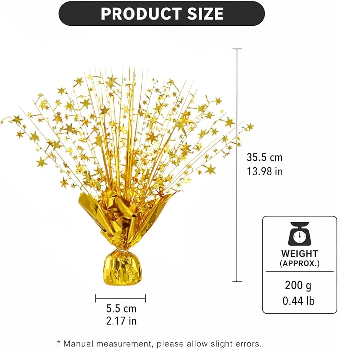 4 Pack Metallic Foil Spray Centerpiece Stars for Wedding, Birthday, Anniversary, Christmas Table Decor, Holiday Festival Baby Shower Graduation Mantle Party Decorations (Gold)