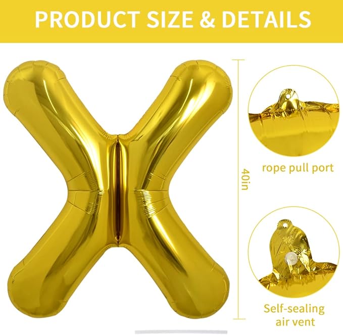 TONIFUL 40 Inch Large Gold Letter X Balloons - Helium Filled Foil Mylar Big Balloons for 2026 New Year Eve Graduation Wedding Baby Shower Birthday Party & Anniversary Decorations