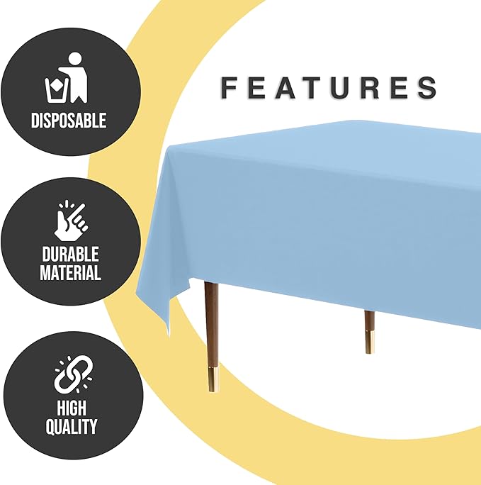 Exquisite 66% Thicker Premium Plastic Table Cloth Rectangle Table Cover 0.5 Mil 12 Pack Light Blue Table Cloth 54 Inch x 108 Inch Disposable Tablecloth Won't Tear Easily Like Cheap Thin Brands
