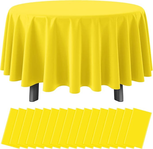 Ragnhild 16 Pack Yellow Plastic Round Tablecloth, 84 Inch, Waterproof & Stain Resistant, Perfect for Birthday Parties, Graduations, Weddings, Everyday Use