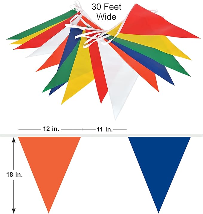 Beistle 2 Piece Indoor/Outdoor Multi-Color Plastic Triange Shaped Pennant Banners For Rainbow Theme, Birthday Party, Classroom Décor, Graduation