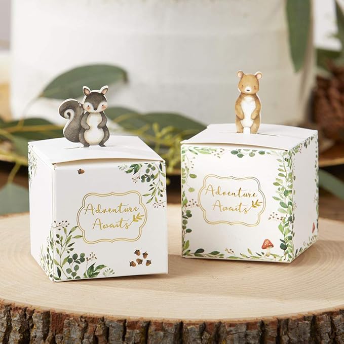Kate Aspen Woodland Baby Shower Decorations - Adorable Woodland Animal Party Favor Boxes for Baby Showers, Birthdays, and Gender Reveals - Pack of 24