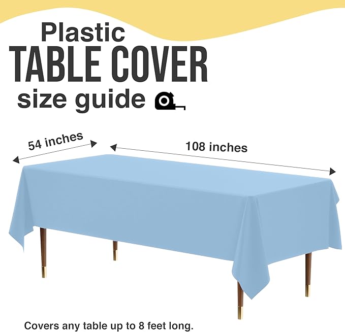 Exquisite 66% Thicker Premium Plastic Table Cloth Rectangle Table Cover 0.5 Mil 12 Pack Light Blue Table Cloth 54 Inch x 108 Inch Disposable Tablecloth Won't Tear Easily Like Cheap Thin Brands