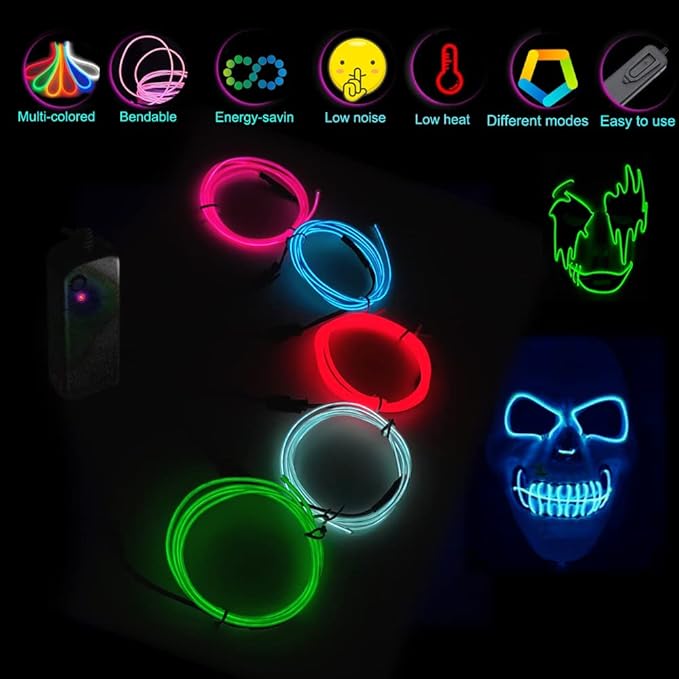 Neon Light 5-in-1 Meter Wire，Portable Battery Pack with Decorative Wire，Suitable for Birthday Parties，Thanksgiving and Other Occasions .(Colorful)
