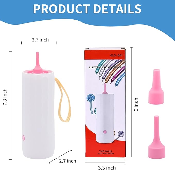 Balloon Pump Electric Air Pump for Balloons Portable Balloon Inflators Blower Machine for Birthday Party Balloon Decorations for Long Animal Twisty Curly Balloon, Foil Balloons(12V 18W)