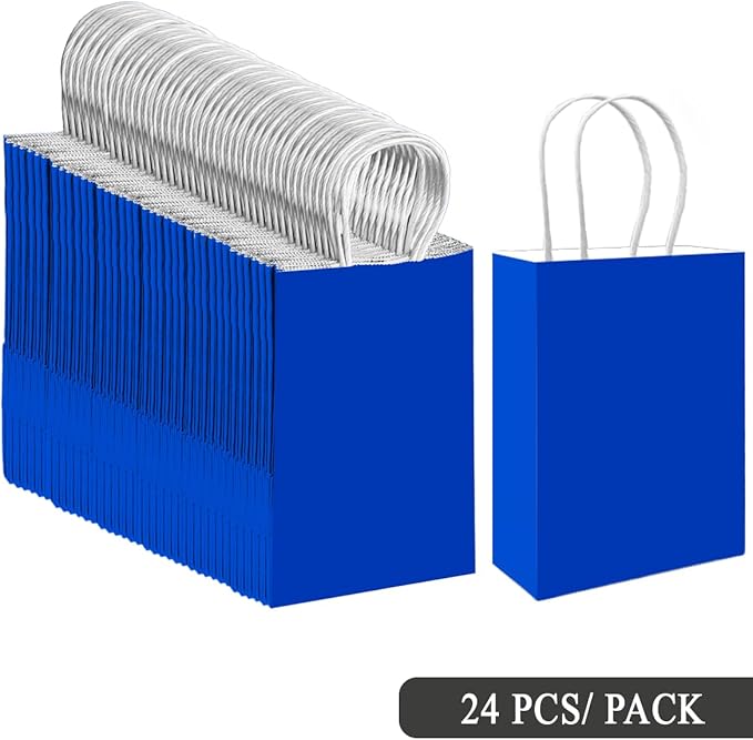 qiqee 24PCS Small Gift Bag with Handles Bulk 8.3"x6"x3" Gift Bags Diamond Blue Bags Multiple Uses (Small Size)