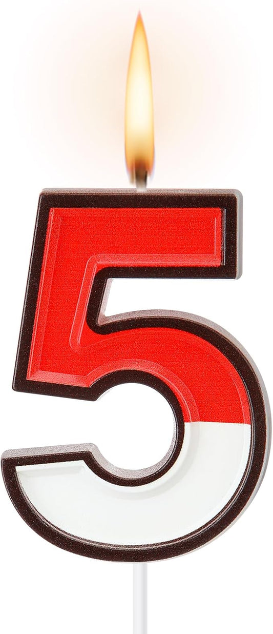 Conelist Cartoon Red and White Birthday Cake Candle Numeral Birthday Cake Topper for Animated Decoration Cartoon Party Supplies (Number 5)