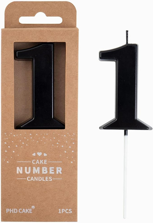 PHD CAKE 2.76 Inch Modern Black 1 Number Birthday Candles, Black Number Candles, Cake Number Candles, Party Celebration