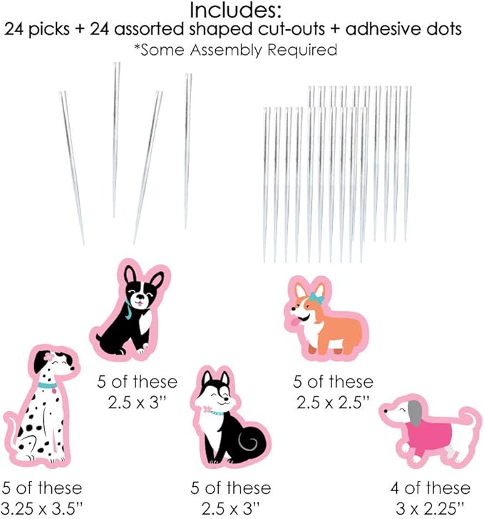 Big Dot of Happiness Pawty Like a Puppy Girl - Dessert Cupcake Toppers - Pink Dog Baby Shower or Birthday Party Clear Treat Picks - Set of 24