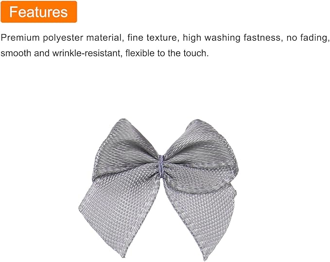 MECCANIXITY 50Pcs Mini Ribbon Bow 1" Mini Fabric Satin Ribbon Flower Bows for Craft DIY Sewing Wedding Birthday Party Grey