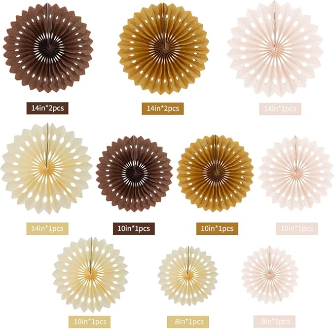 BEISHIDA Brown Tissue Hanging Honeycomb Round Paper Fans Decoration Set for Birthday Baby Shower Bachelorette Wedding Photo Booth Backdrops Anniversary Paper Party Supplies(12 Packs)