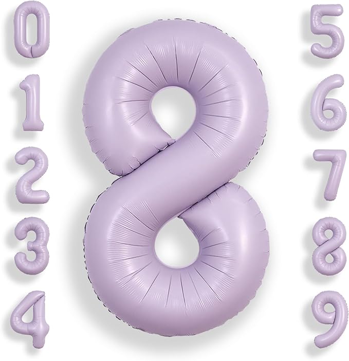 SUWEN 40 Inch Light Purple Large 8 Balloon Number Big Foil Helium Lavender Number Balloons Huge Mylar 0-9 Giant Jumbo Happy 8th Birthday Party Anniversary Decorations