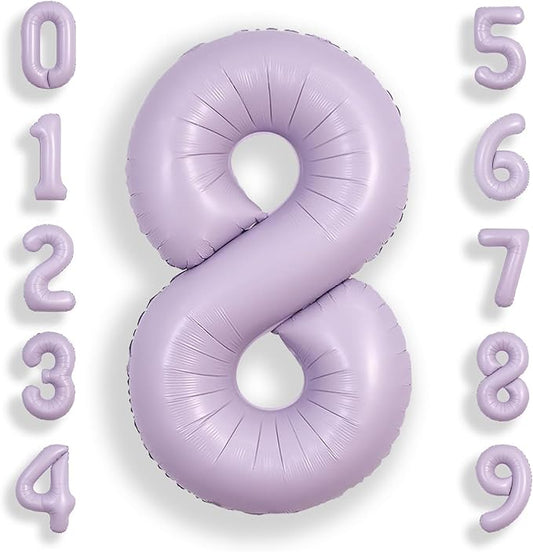 SUWEN 40 Inch Light Purple Large 8 Balloon Number Big Foil Helium Lavender Number Balloons Huge Mylar 0-9 Giant Jumbo Happy 8th Birthday Party Anniversary Decorations