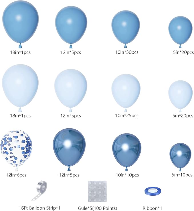 DBKL Blue Balloon Garland Arch Kit with Different Size Metallic Macaron Blue Confetti Balloons for Baby Shower Boys Birthday Wedding Graduation Ocean Themed Party Background Decorations