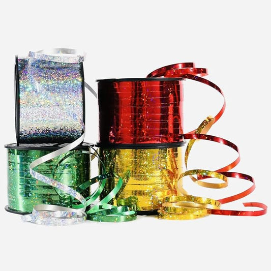 Curling Ribbon Assortments for Arts and Crafts, Balloons Ribbon, for Bouquets, Wedding, Birthday Decoration, and for Gift Wrapping (Gold Silver Red Green)