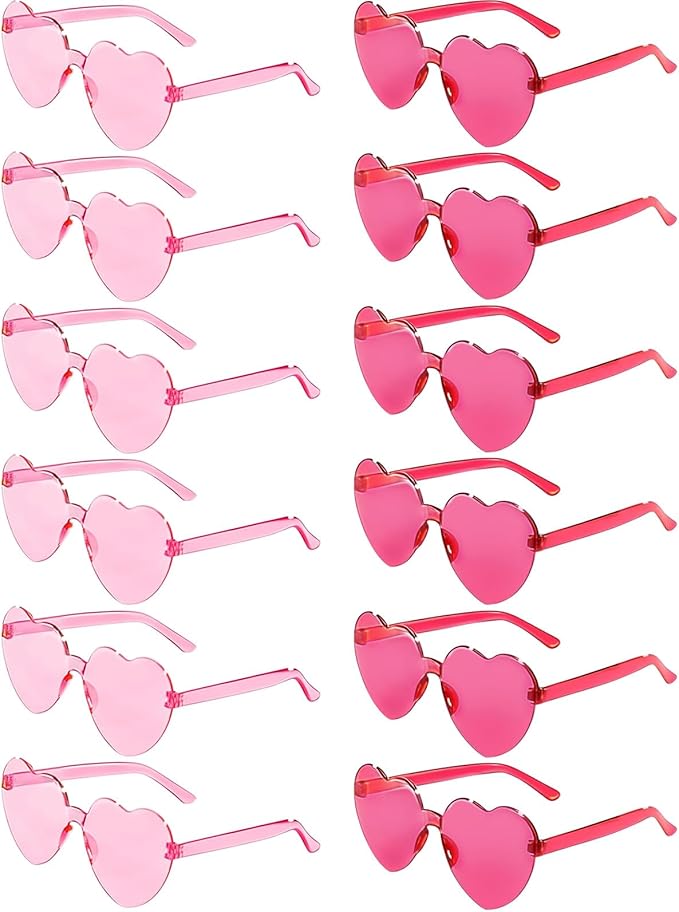 12 Pairs Heart Shaped Sunglasses Candy Color Rimless Fun Heart Glasses for Women Party Favors