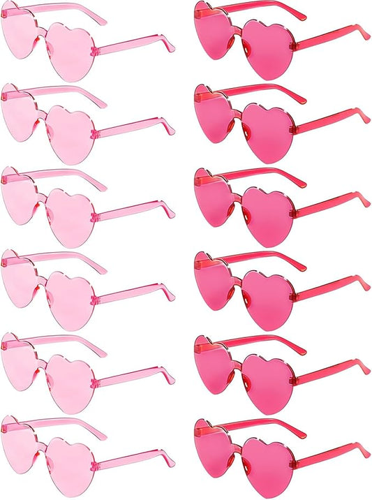 12 Pairs Heart Shaped Sunglasses Candy Color Rimless Fun Heart Glasses for Women Party Favors