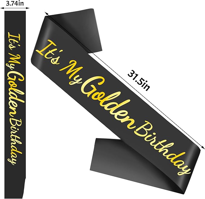 It's My Golden Birthday Sash with Gold Foil, Black Happy Birthday Sash for Teens, Women and Men, Bday Girl Sashes, Bday Boy Sashes, Golden Party Decorations Supplies Gifts Ideas