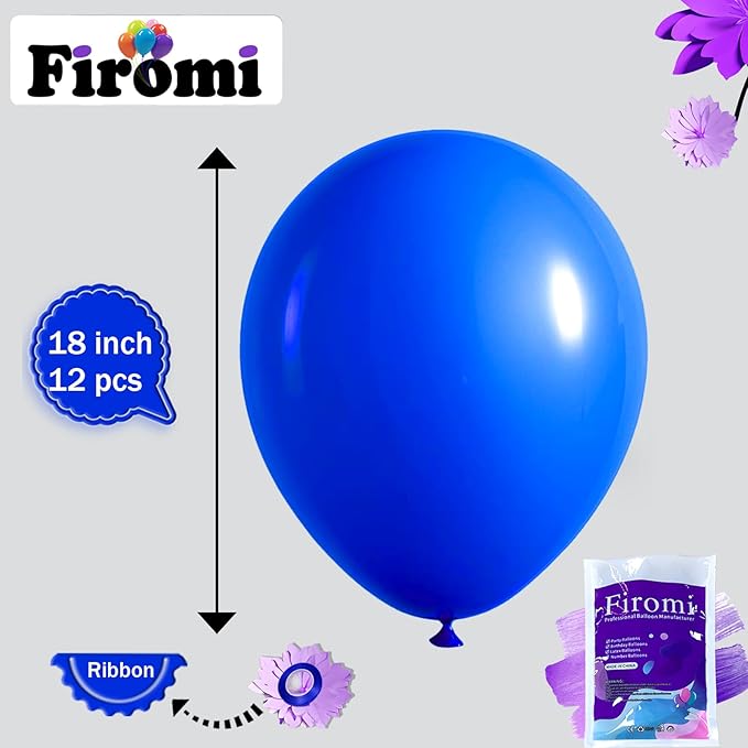 Firomi Royal Blue Balloons 18-inch 12 Pack Large Thicken Helium Big Blue Latex Balloon Round for Wedding Birthday Party (with 1 Ribbon)
