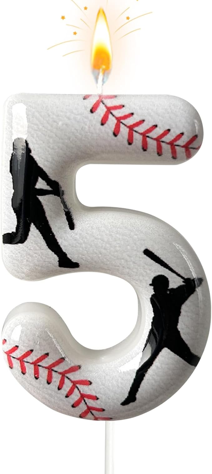 Baseball Birthday Number Candle, Number 5 Candles for Cake Topper, Ideal Birthday Parties Cake Decor, Wedding Anniversary and Other Celebrations (Candle 5)